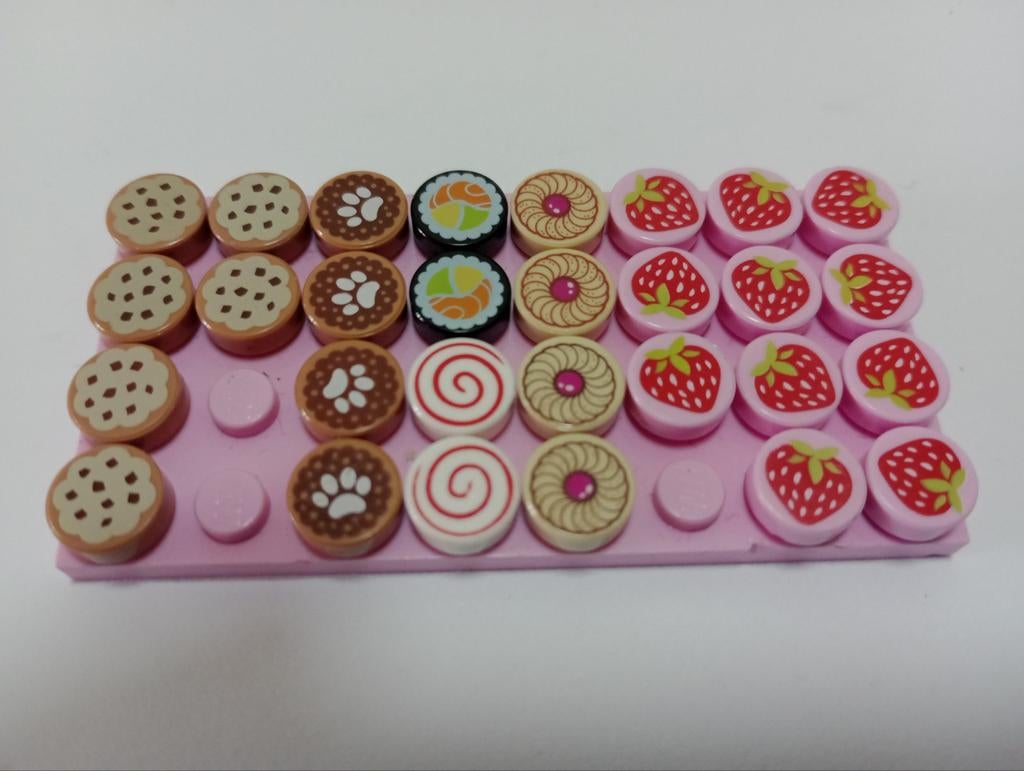 Lego partij bedrukte blokjes - koekjes, aardbei etc, Ophalen of Verzenden, Gebruikt, Losse stenen, Lego