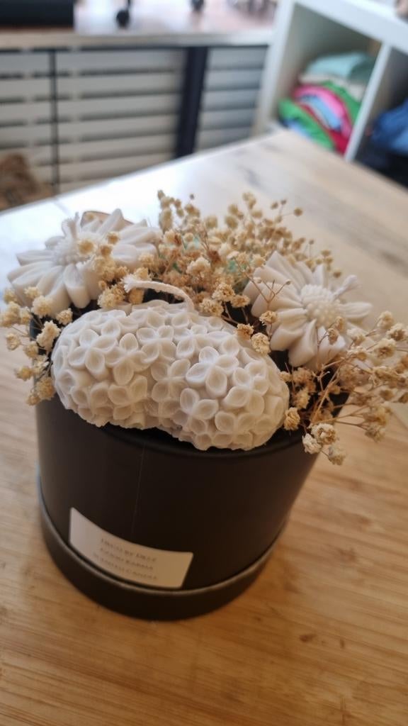 Paraffinevrije Kaars Boeket met Bloemen en Hart, Ophalen, Overige materialen, Groen, Nieuw