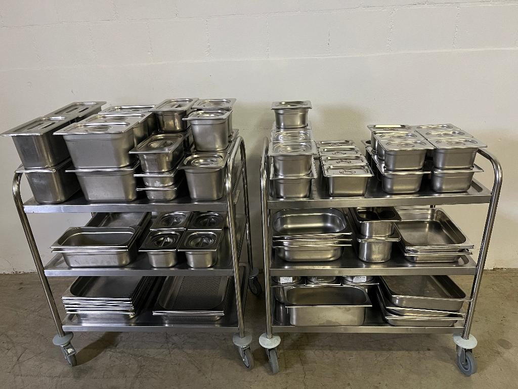rvs serveerwagen met grote partij GN bakken, Huis en Inrichting, Keuken | Keukenbenodigdheden, Zo goed als nieuw, Ophalen
