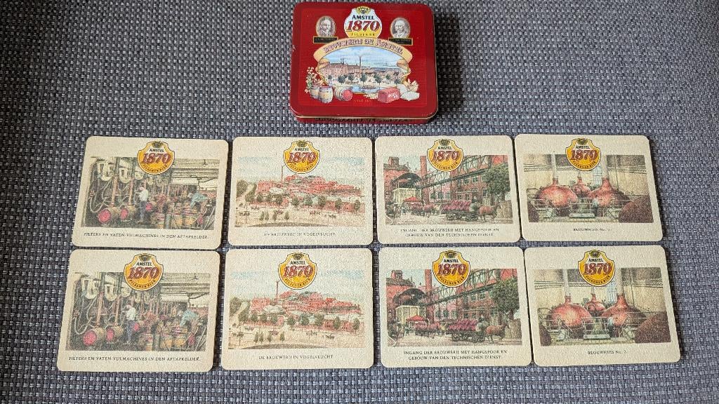 Amstel 1870 vintage bierviltjes in blik, Ophalen of Verzenden, Viltje(s), Amstel