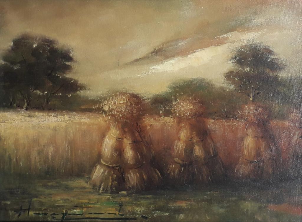 MOOIE KORENSCHOVEN IN LANDSCHAP BIJ AVOND🌾🌾AKKER, Antiek en Kunst, Ophalen of Verzenden