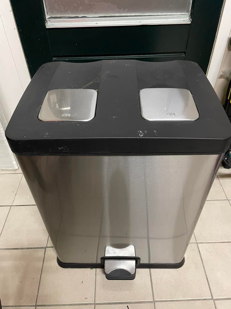 Eko prullenbak 60 liter (2x30), Huis en Inrichting, Woonaccessoires | Prullenbakken, Ophalen, Kunststof, Gebruikt, Met pedaal