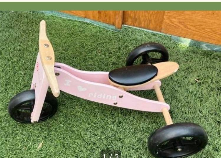 Roze houten loopfiets voor kinderen, Ophalen, Gebruikt