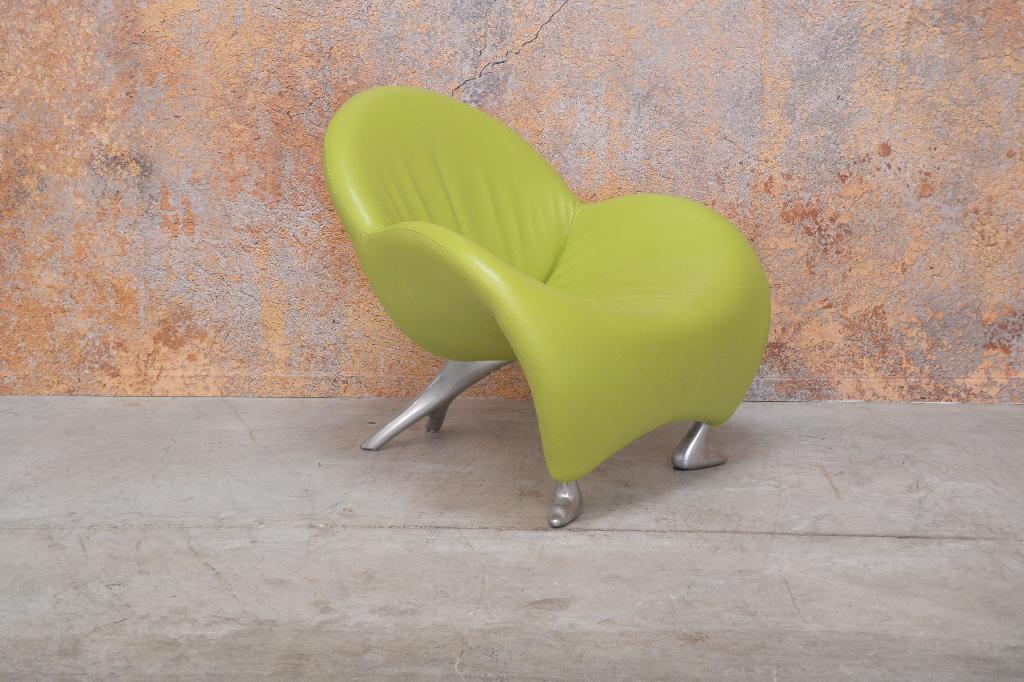 ZGANieuw groene leren Leolux Papageno design fauteuil, Leolux, Leolux, 75 tot 100 cm, Ophalen of Verzenden