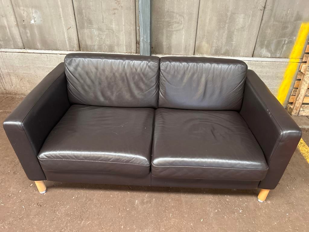 Bank van IKEA donker bruin leer, Ophalen, Gebruikt, 150 tot 200 cm, Tweepersoons