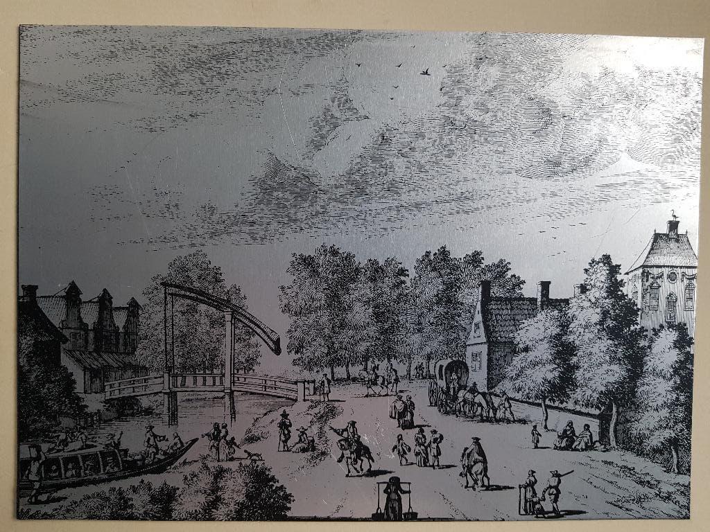 Plaat met historische afbeelding, Antiek en Kunst, Kunst | Etsen en Gravures, Ophalen, Stadsgezicht