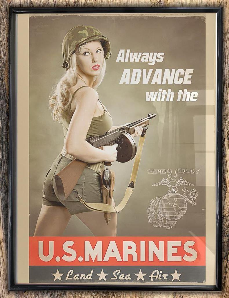 US Military Pin Up Leger Propaganda Poster in Lijst, Ophalen of Verzenden, Amerika, Foto of Poster
