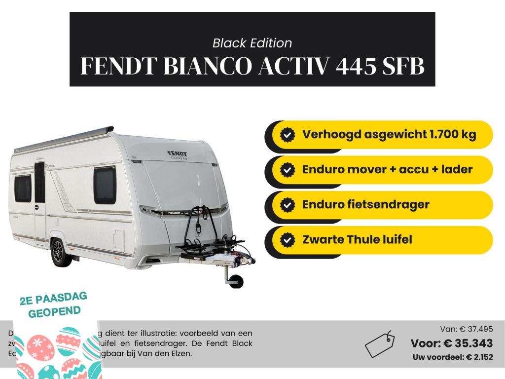 Fendt Bianco Activ 445 SFB Black Edition Actiepakket, Caravans en Kamperen, Caravans, Rondzit, Bedrijf, Overige typen, Fendt