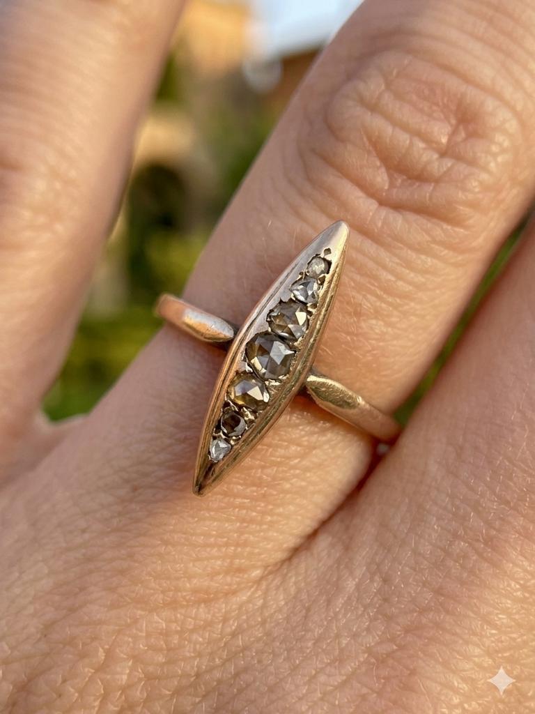 Antieke 14 karaat gouden ring met roosdiamanten, Ophalen of Verzenden, Overige materialen, Ring, Verguld