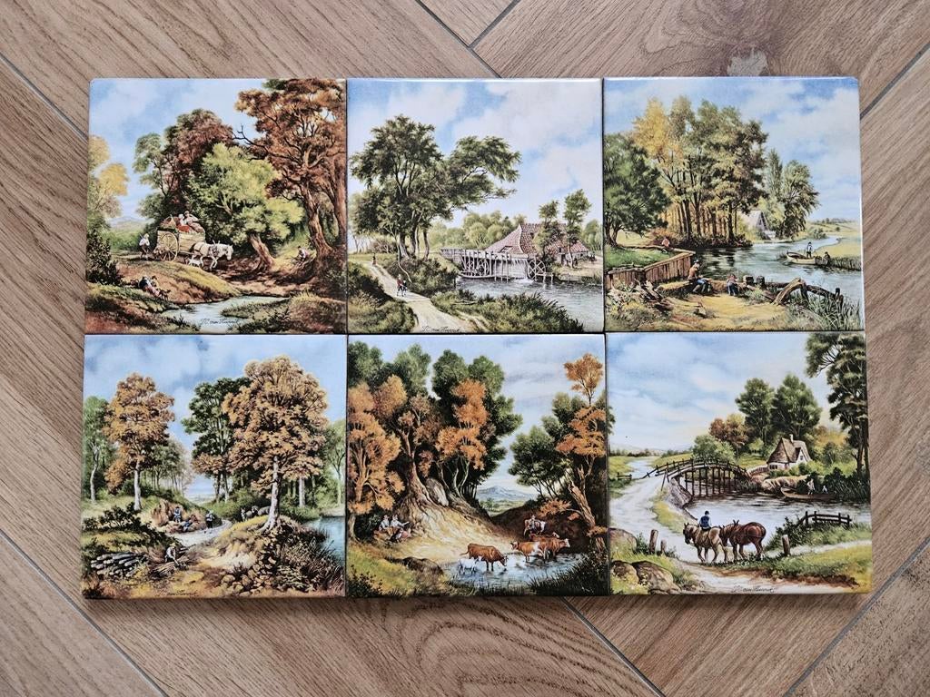 Set van 6 J.C. van Hunnik tegeltjes - 15 x 15, Antiek en Kunst, Antiek | Wandborden en Tegels, Ophalen of Verzenden