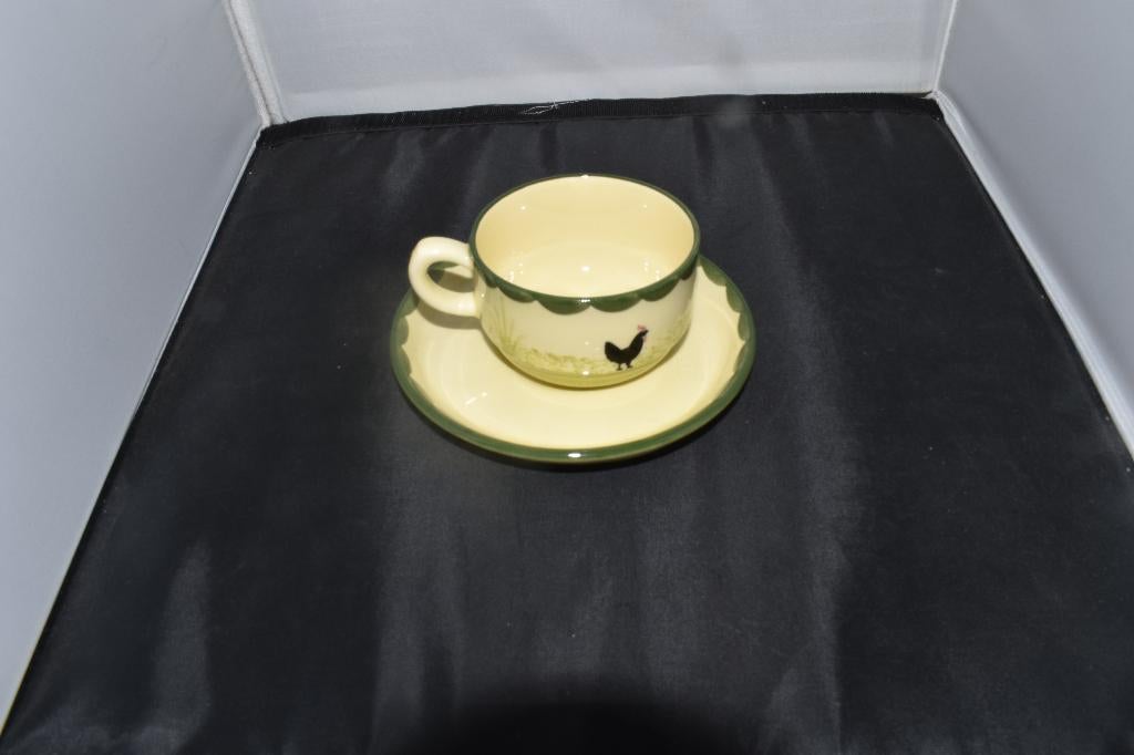 Kop en schotels Kip Haan servies, Info@detagrijn.com, Overige materialen, Nieuw, Ophalen of Verzenden