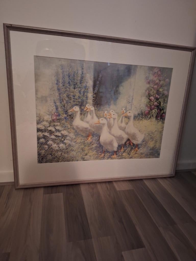 Schilderij met ganzen in een landelijke omgeving, Antiek en Kunst, Kunst | Schilderijen | Klassiek, Ophalen