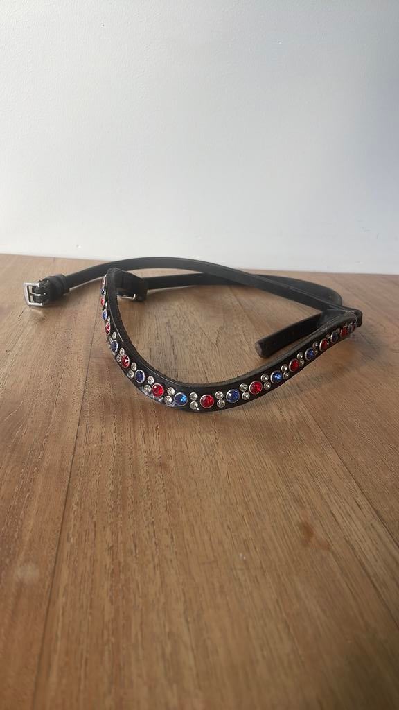 Judi frontriem rood-wit-blauw,  zwart lak, Ophalen of Verzenden, Gebruikt, Dressuur