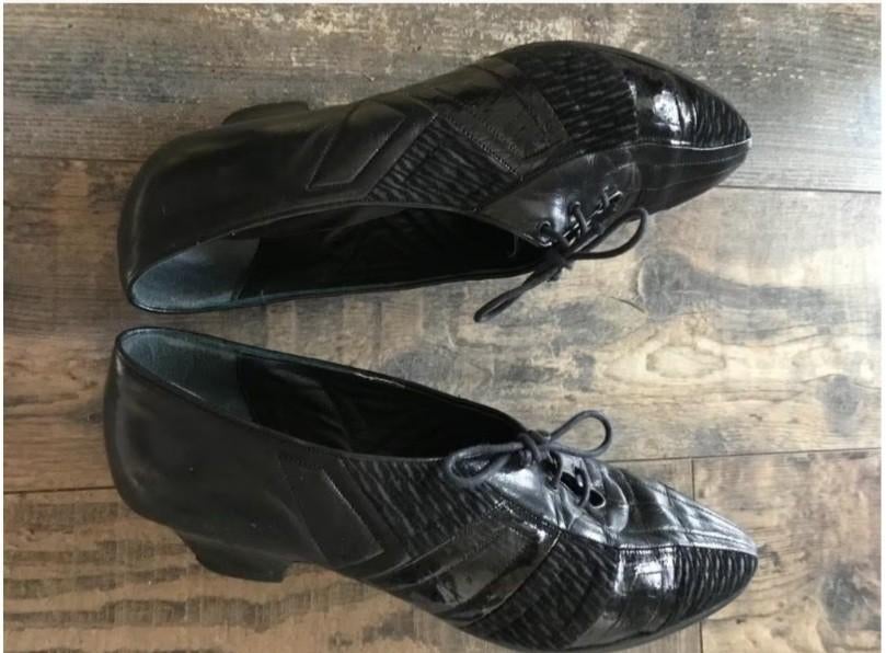 Vintage Leren Veterschoenen met Hakje, Schoenen met lage hakken, Zwart, Ivanoe, Ophalen of Verzenden