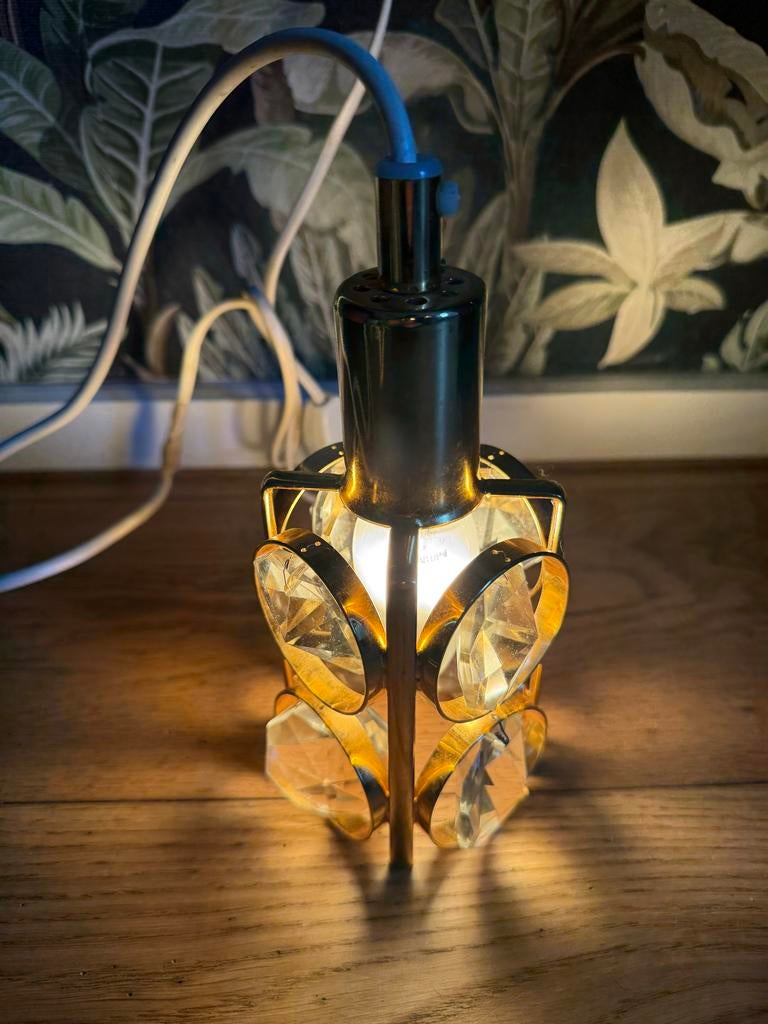 Palwa Messing Kristallen Hanglamp - Vintage Design, Ophalen of Verzenden, Zo goed als nieuw, Glas, Minder dan 50 cm