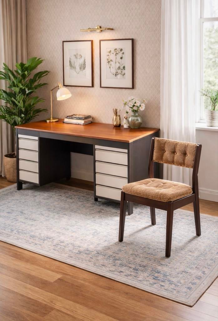 Vintage notenhouten bureau met bureaustoel, Ophalen, Gebruikt