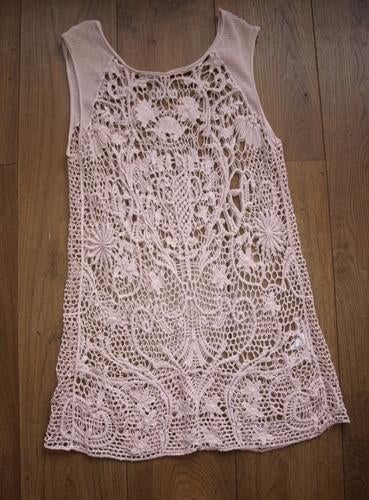 Lichtroze Gehaakte Tuniek - Jurkje (M), Maat 38/40 (M), Ophalen of Verzenden, Roze, Gedragen