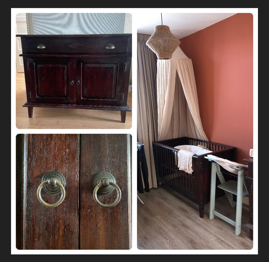 Mooie houten commode en ledikant, Ophalen, Gebruikt, 50 tot 70 cm, 100 cm of meer