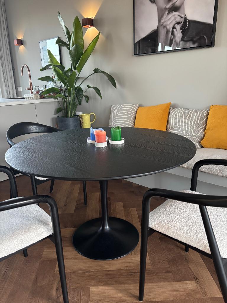 Zwarte ronde eettafel Riverdale 120cm, Ophalen, Overige materialen, Rond, Zo goed als nieuw