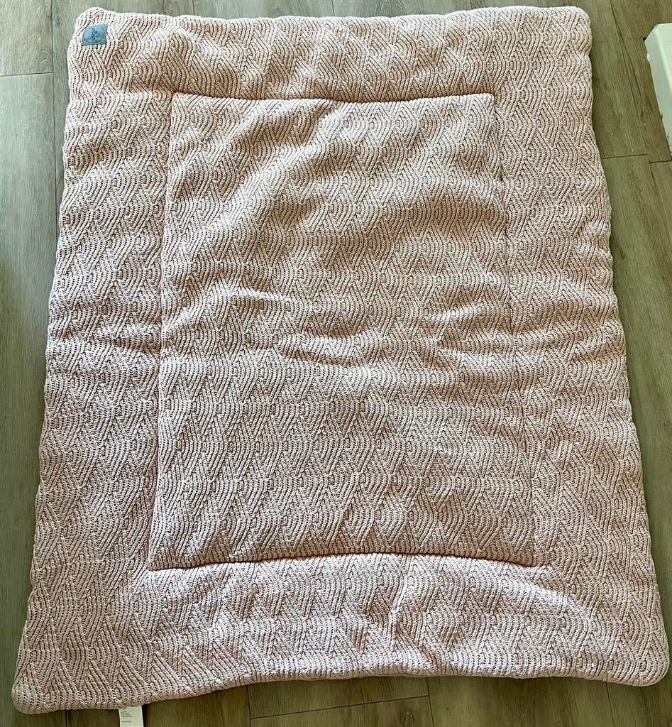 Jollein boxkleed River Knit 75x95 cm – pink – zacht & netjes, Ophalen, Zo goed als nieuw, Boxkleed