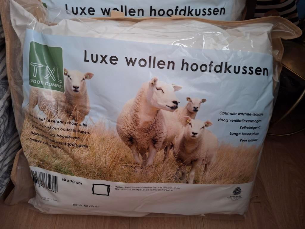 2nieuwe Luxe Wollen Hoofdkussen - Texelana 60x70 cm, Huis en Inrichting, Slaapkamer | Beddengoed, Ophalen of Verzenden