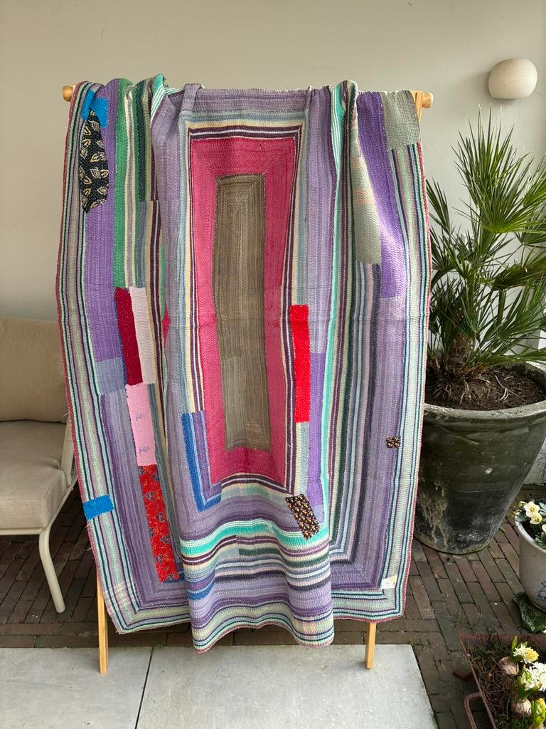 Vintage Kantha Quilt Deken India Sari, Ophalen of Verzenden