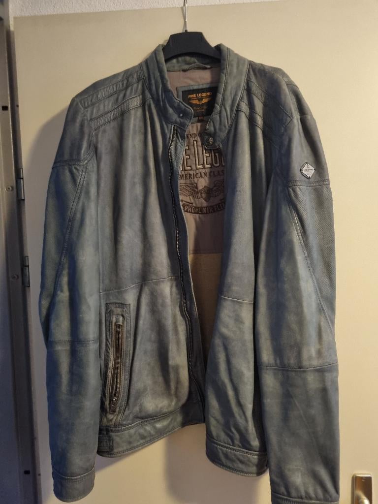 leren heren jas, Ophalen, Blauw, Maat 56/58 (XL), Zo goed als nieuw