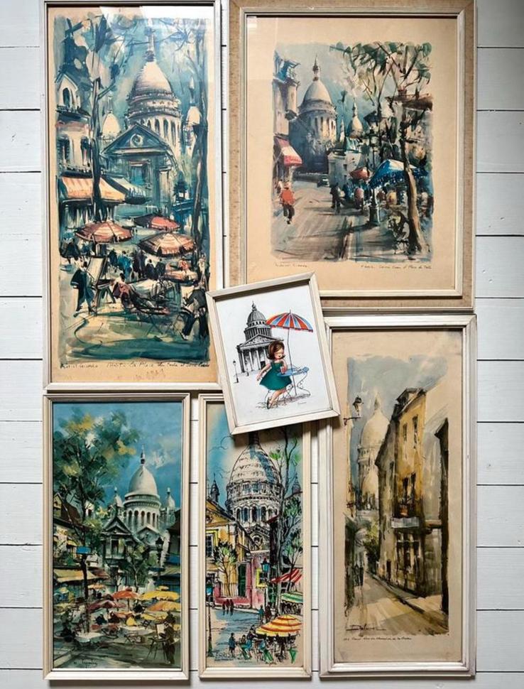 Prent Aquarel Brigitte Girard Montmartre Sacré Coeur Parijs, Antiek en Kunst, Ophalen of Verzenden