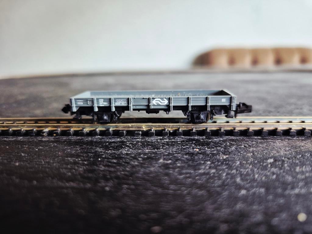 Minitrix 13638 Lage Bakwagon Grijs N-Spoor NS, Gebruikt, Gelijkstroom, Trix, Wagon