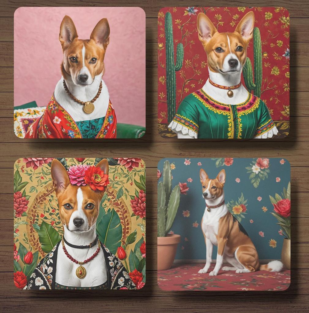 Basenji Frida Kahlo onderzetters met houder, Ophalen of Verzenden, Nieuw, Glas of Kopje