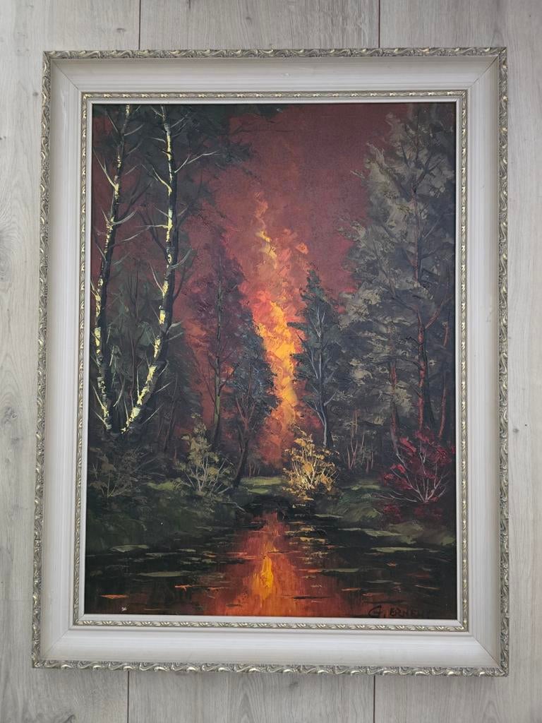 Schilderij 'Boslandschap met water' - Gesigneerd  Ernens, Antiek en Kunst, Kunst | Schilderijen | Klassiek, Ophalen of Verzenden