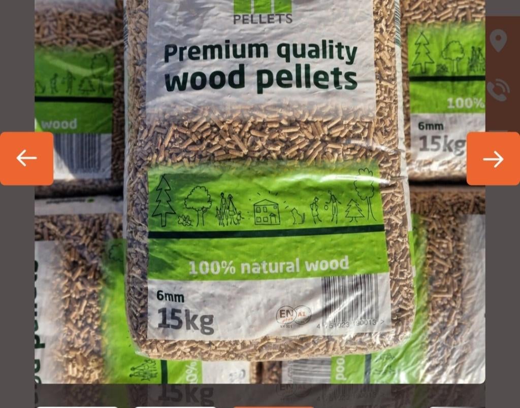 1 ton te koop.65zakken Pellets 6mm En plus 15kg 7e p zak, Tuin en Terras, Haardhout, Minder dan 3 m³, Ophalen, Overige houtsoorten