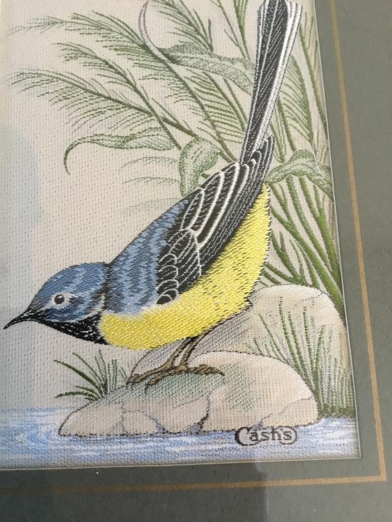 Zijden geweven schilderijtje grote gele kwikstaart Cash's, Ophalen of Verzenden