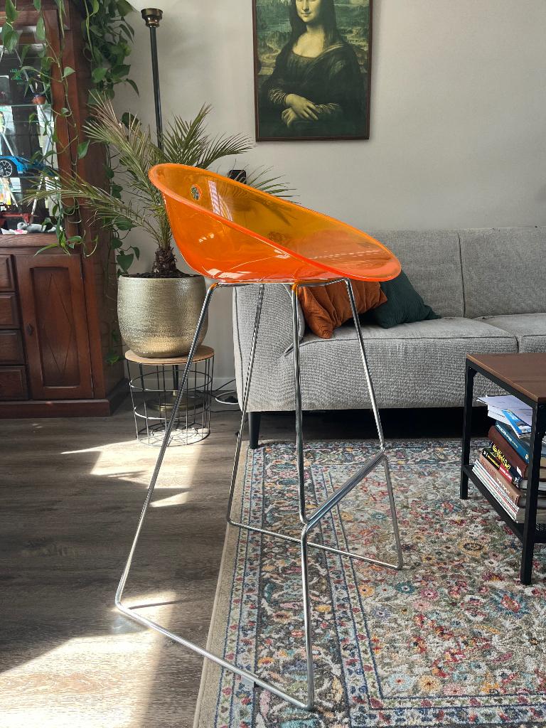 Retro bar kruk, Ophalen, Gebruikt, Met voetsteun, 60 tot 90 cm