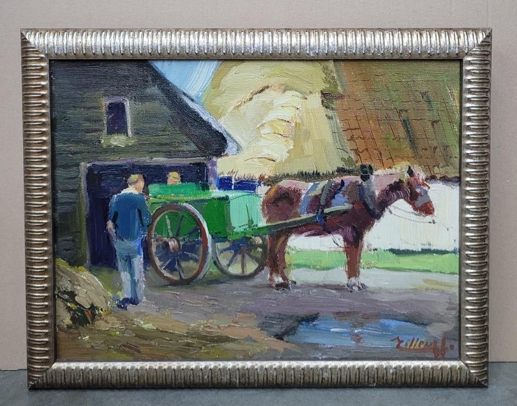 Joseph TILLEUX, paard en kar, Antiek en Kunst, Ophalen of Verzenden