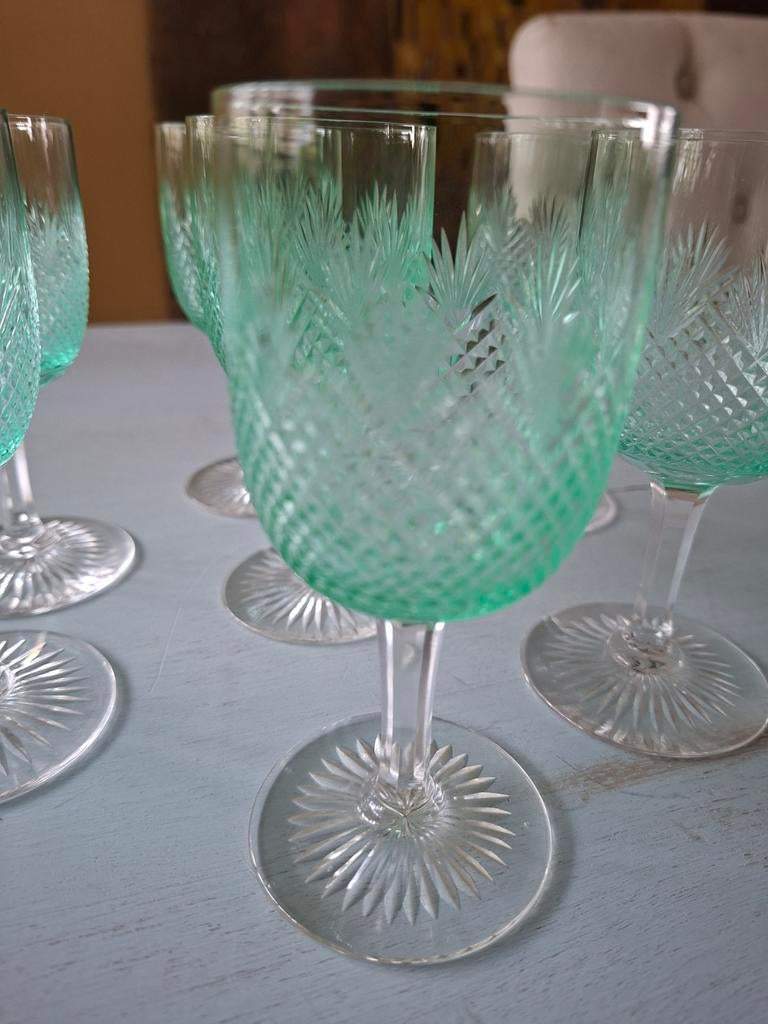 7 antieke groene kristallen glazen, Antiek en Kunst, Antiek | Glas en Kristal, Ophalen of Verzenden