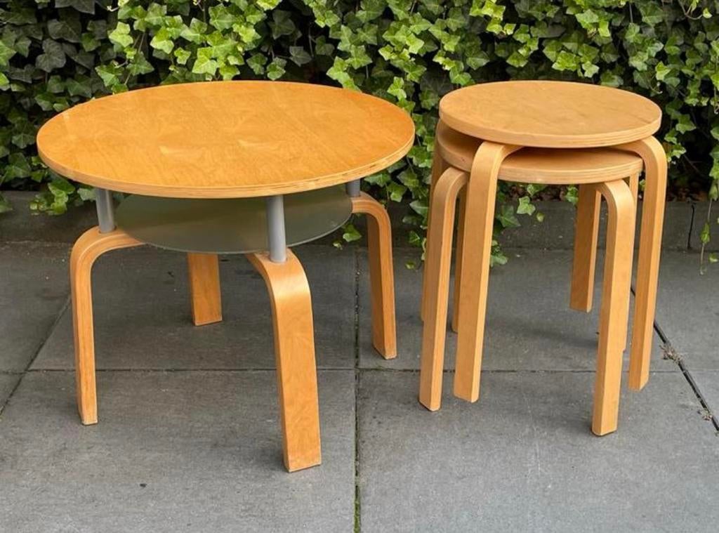 Bijzettafel Salon-Tafel Ikea Frosta Krukjes Kinder Tuinset, Ophalen, Glas, 50 tot 100 cm, Ikea Frosta Alvar Aalto