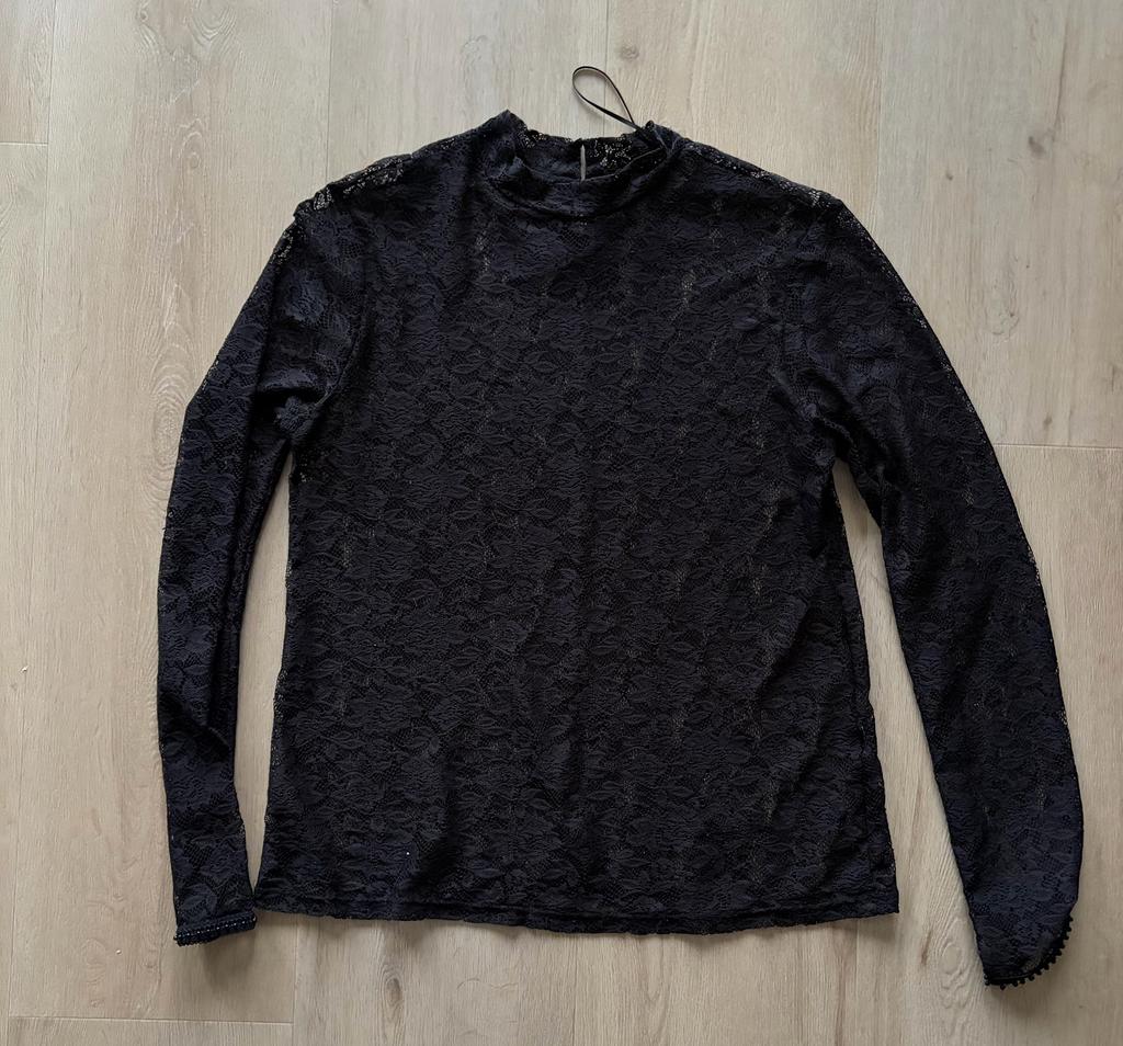 Merkloos zwart kanten shirt, maat M/L, Maat 38/40 (M), Zwart, Ophalen of Verzenden, Lange mouw