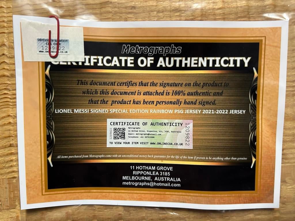 PSG Shirt 2021/2022 Messi Gesigneerd COA, Sport en Fitness, Voetbal, Maat M, Ophalen, Nieuw, Shirt