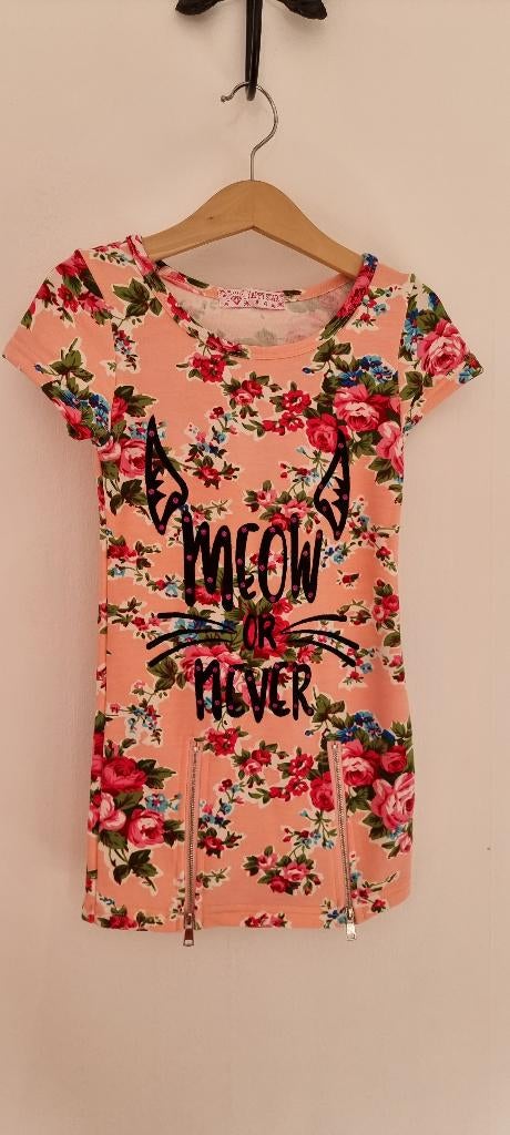 Jurk Meow or never POES roze met bloemen maat 98 104 NIEUW !, Ophalen of Verzenden, Nieuw, Meisje, Jurk of Rok