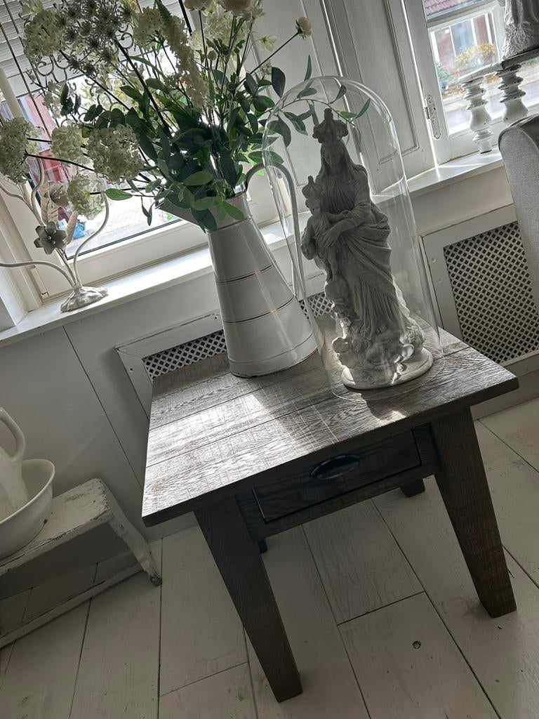 Landelijke hoektafel bijzettafel eiken, Huis en Inrichting, Tafels | Bijzettafels, Zo goed als nieuw, Vierkant, 45 tot 60 cm, Hout