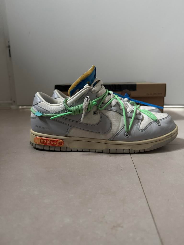 Nike Dunk Low x Off White Lot 26 - Maat 44.5, Ophalen of Verzenden, Zo goed als nieuw, Wit, Sneakers of Gympen