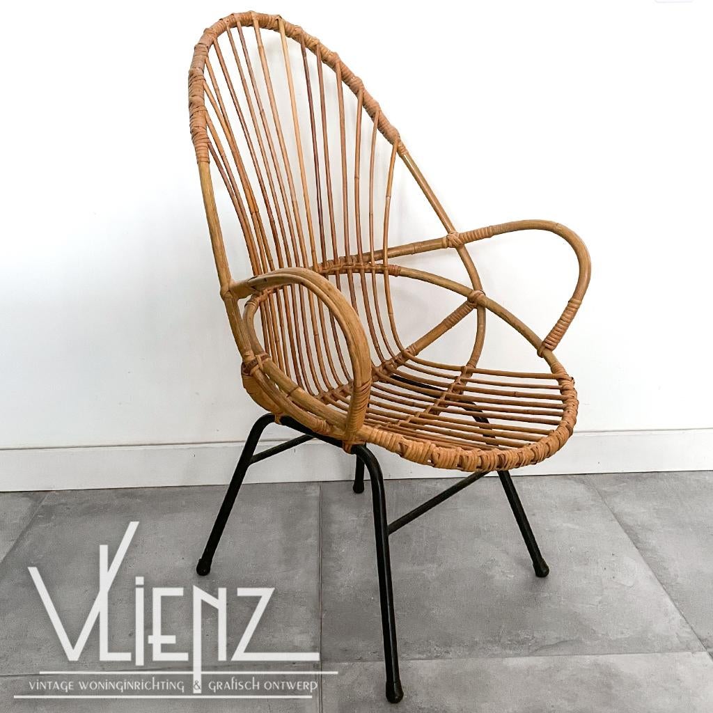 Vintage retro rotan fauteuil, rattan, Rohé tuin stoel, Verzamelen, Ophalen, Huis en Inrichting