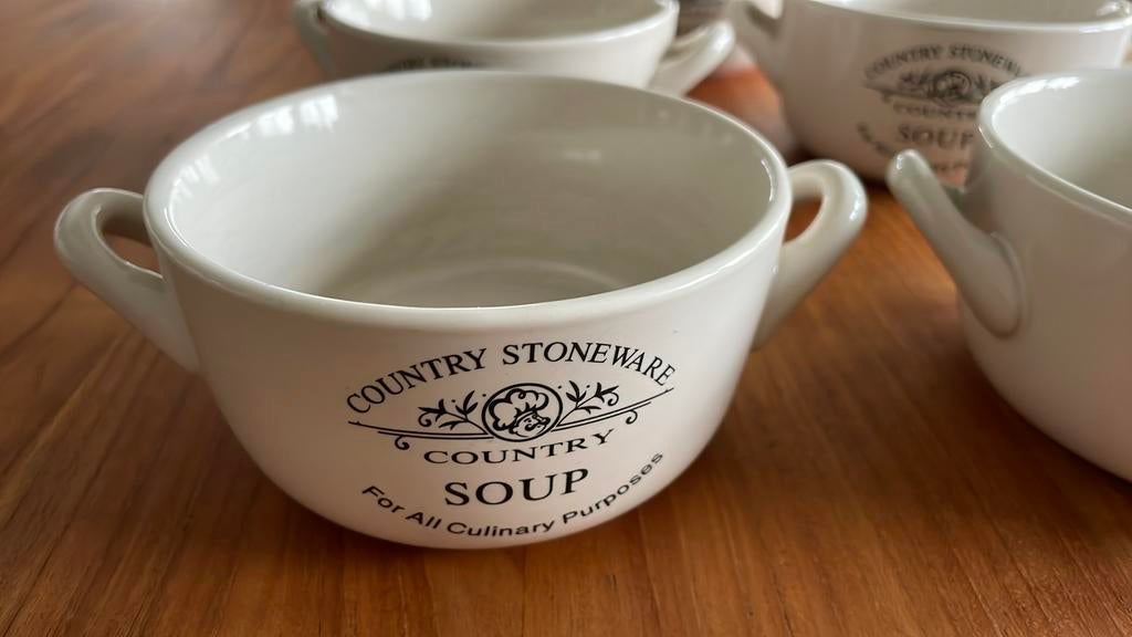 Country stoneware soepkommen 5 stuks, Ophalen of Verzenden, Gebruikt, Overige stijlen, Kom(men)