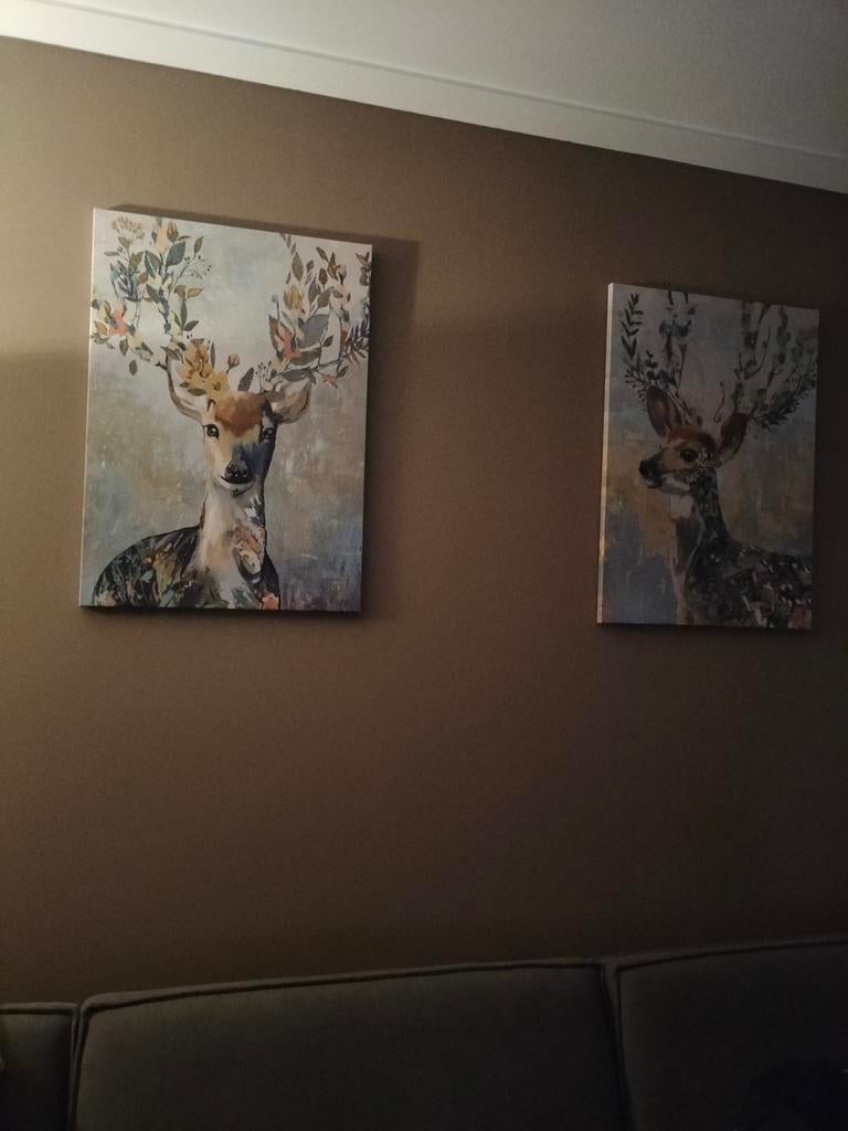 2 schilderijen hertjes, Antiek en Kunst, Ophalen