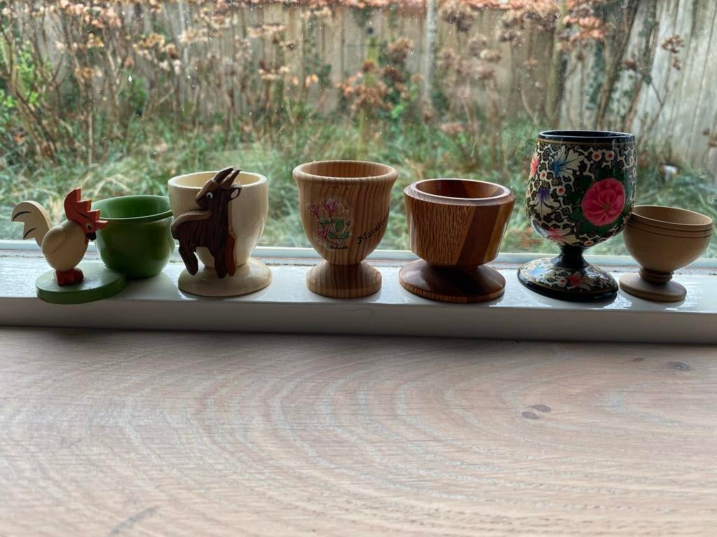 6 Houten Eierdopjes en Decoratie, Ophalen of Verzenden