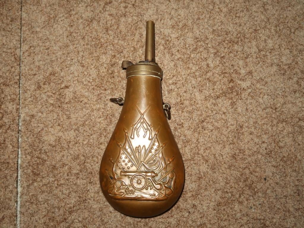 vintage koperen kruitfles, repro antiek Civil War kruithoorn, Verzamelen, Verzenden, Marine, Amerika, Overige typen