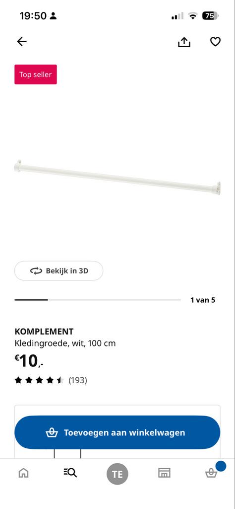 Ikea Komplement kledingroede 100cm Pax, Ophalen, Gebruikt, 100 tot 150 cm, Minder dan 100 cm