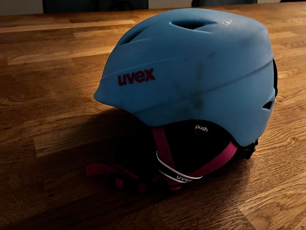 Helm Uvex skihelm blauw roze meisje 10 jaar, Gebruikt, Overige typen, Minder dan 100 cm, Ophalen
