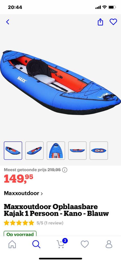 Opblaasbare stevige kayak/kano, oranje blauw, Watersport en Boten, Kano's, Ophalen, Zo goed als nieuw, Eén persoon, Kajak